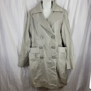 Anthropologie Tulle Rain Jacket XL Shiny Silver Double Breasted NWT Huge Pockets